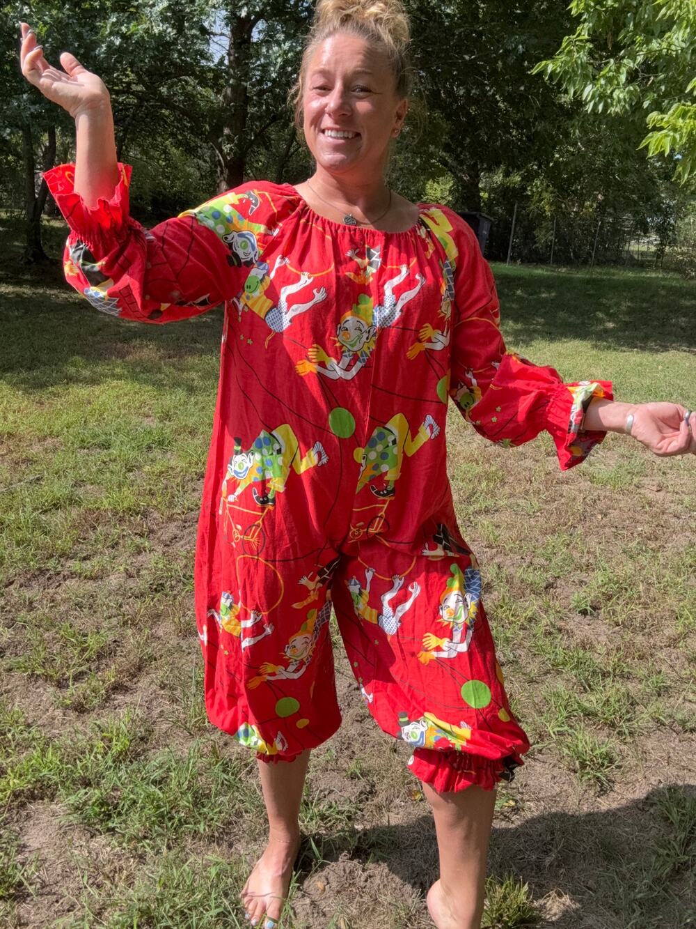 Vintage Clown Print Handmade Clown Suit Costume Halloween Red "SMALL/YOUTH"